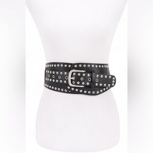 Vegan Leather Studded Statement Belt - Black, Brown, White